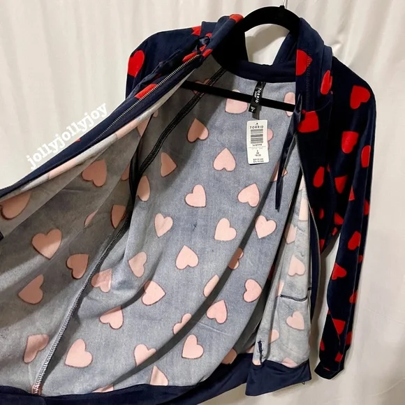 SET: Torrid Velour Hearts Navy & Red Zip Front Sleep Hoodie/Bootcut Pants 2X - Picture 7 of 16